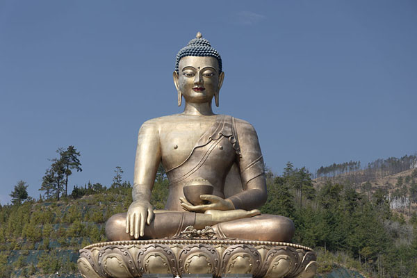 Foto van The seated Shakyamuni Buddha statue overlooking ThimpuThimpu - Bhutan