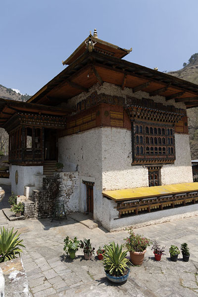 Picture of The main temple of Gom Kora seen from the stairsGom Kora - Bhutan