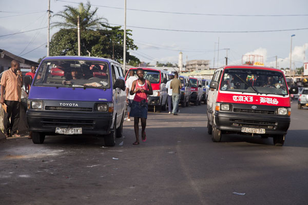 Taxi-buses at the Gare Routière in Libreville | Chauffeurs de taxi de Libreville | Gabon