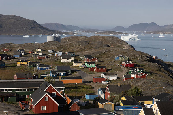 Looking out over the town of Narsaq with icebergs in the background | Narsaq | 