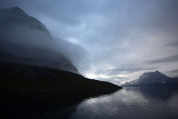 Picture of Nuuk fjord (Greenland): Dusk over Nuuk fjord with moutains and clouds