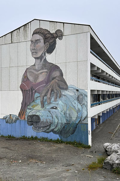 Picture of One of the modern apartment blocks in Nuuk with large wall painting