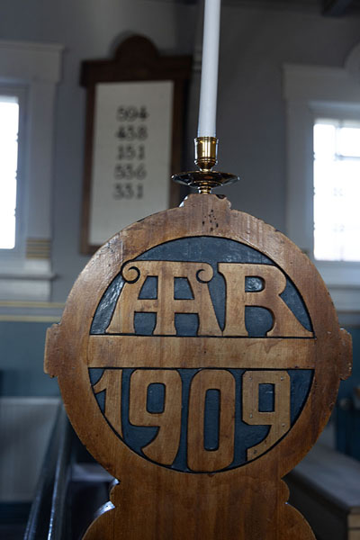 Picture of Paamiut (Greenland): Detail of a bench in the church of Paamiut