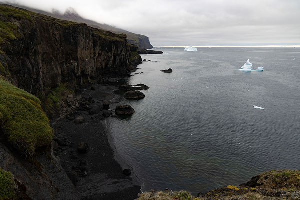 Foto de Bay with iceberhs and beach with cliffs east of Qeqertarsuaq -  - Europa