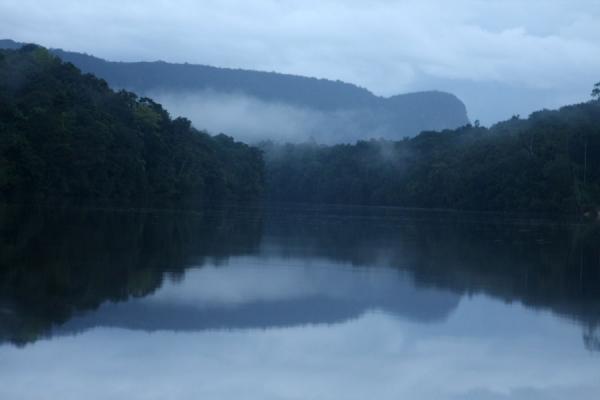 Mountain and fog reflected in the Potaro river | Kaieteur per terra | Guyana