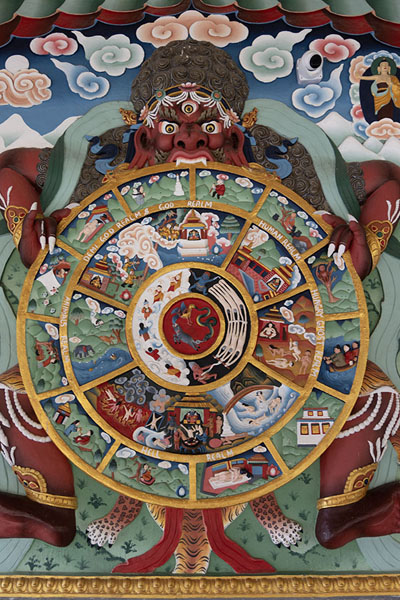 Foto de Wheel of life near the entrance of Dirang monasteryDirang - India