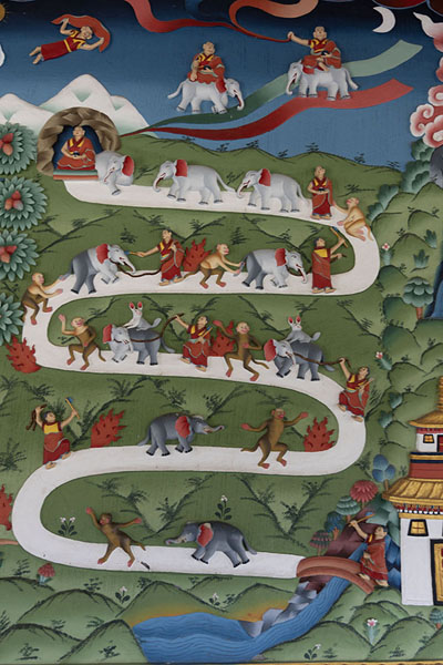 Foto de Painting on the wall of Dirang monastery depicting the Buddhist road to NirvanaDirang - India