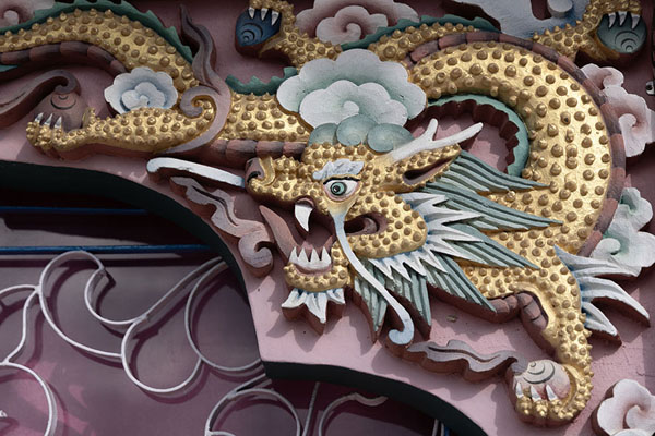 Close-up of dragon in the temple of Zangpokdalri | Monasterio de Zangpokdalri | India