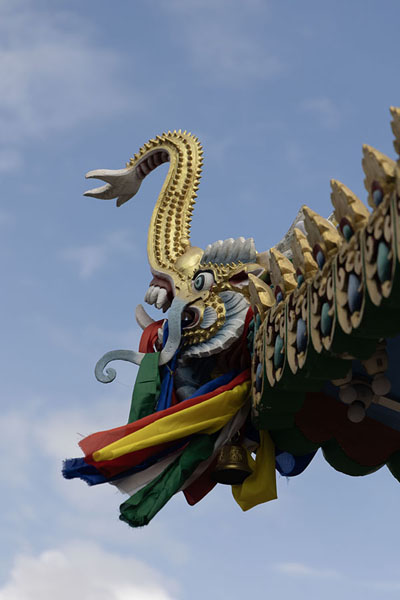 Picture of Zangpokdalri monastery (India): Detail of an eave of Zangpokdalri temple with a dragon