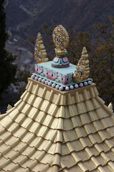 Close-up of the roof of part of the Zangpokdalri temple | Monastero Zangpokdalri | India