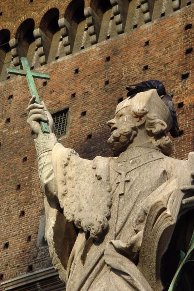 Picture of Saint in front of the inner tower of Castello Sforzesco