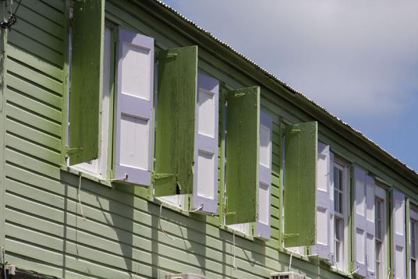 Green and white shutters in a building of Basseterre | Basseterre | Saint Kitts and Nevis