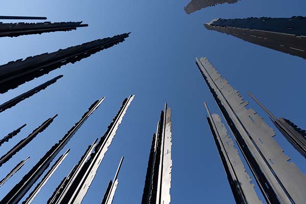 Foto de Looking up the steel poles which from a distance and the right angle form the face of MandelaHowick - Africa del Sur