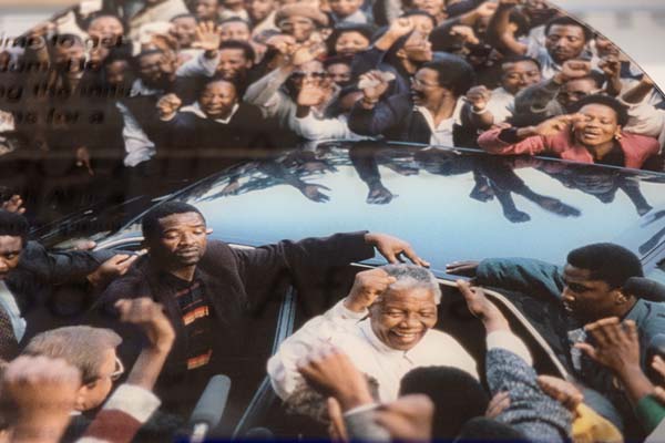 Photo of Mandela being cheered by a crowd after his release | Mandela Capture Site | South Africa