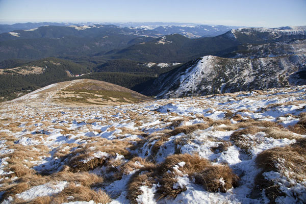 Looking back into Prut valley and the Carpathian mountains on the east side of Mount Hoverla | Mount Hoverla | Ukraine