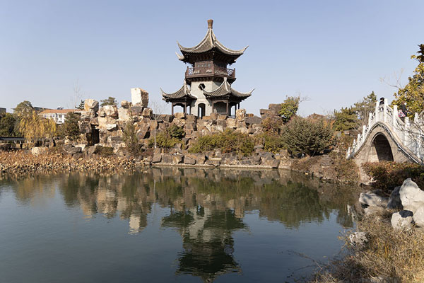 Picture of Pagoda reflected in a pool of the government offices area of Huai'anHuai'an - China