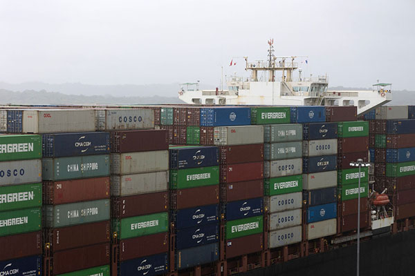 Picture of Stacks of containers of a ship passing through the Agua Clara locksColón - Panama